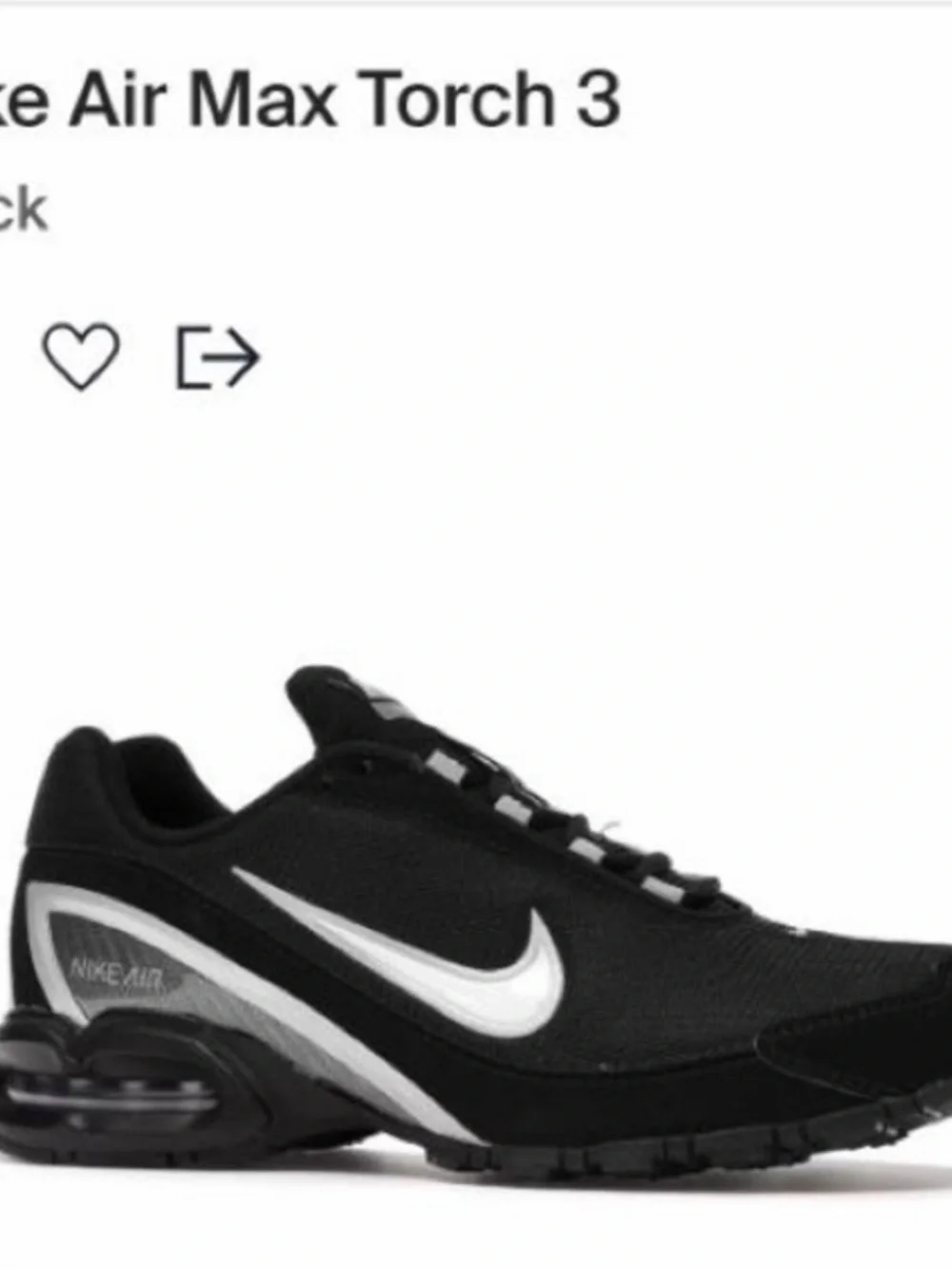 Nike Air Max Torch 3 -  Mens Running Shoes Black/White Size 10M (Gently used)